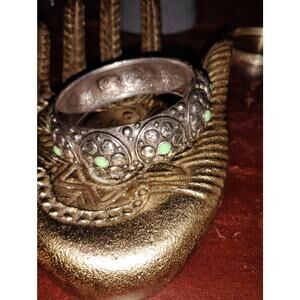 Lucky Brand Vintage green stone and silver toned HEAVY bangle bracelet